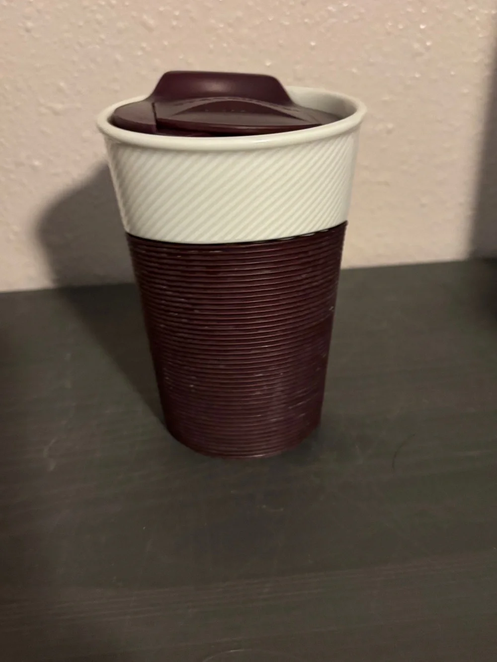 Starbucks Travel Coffee Mug Tumbler Maroon/ Plum Rubber Grip.
